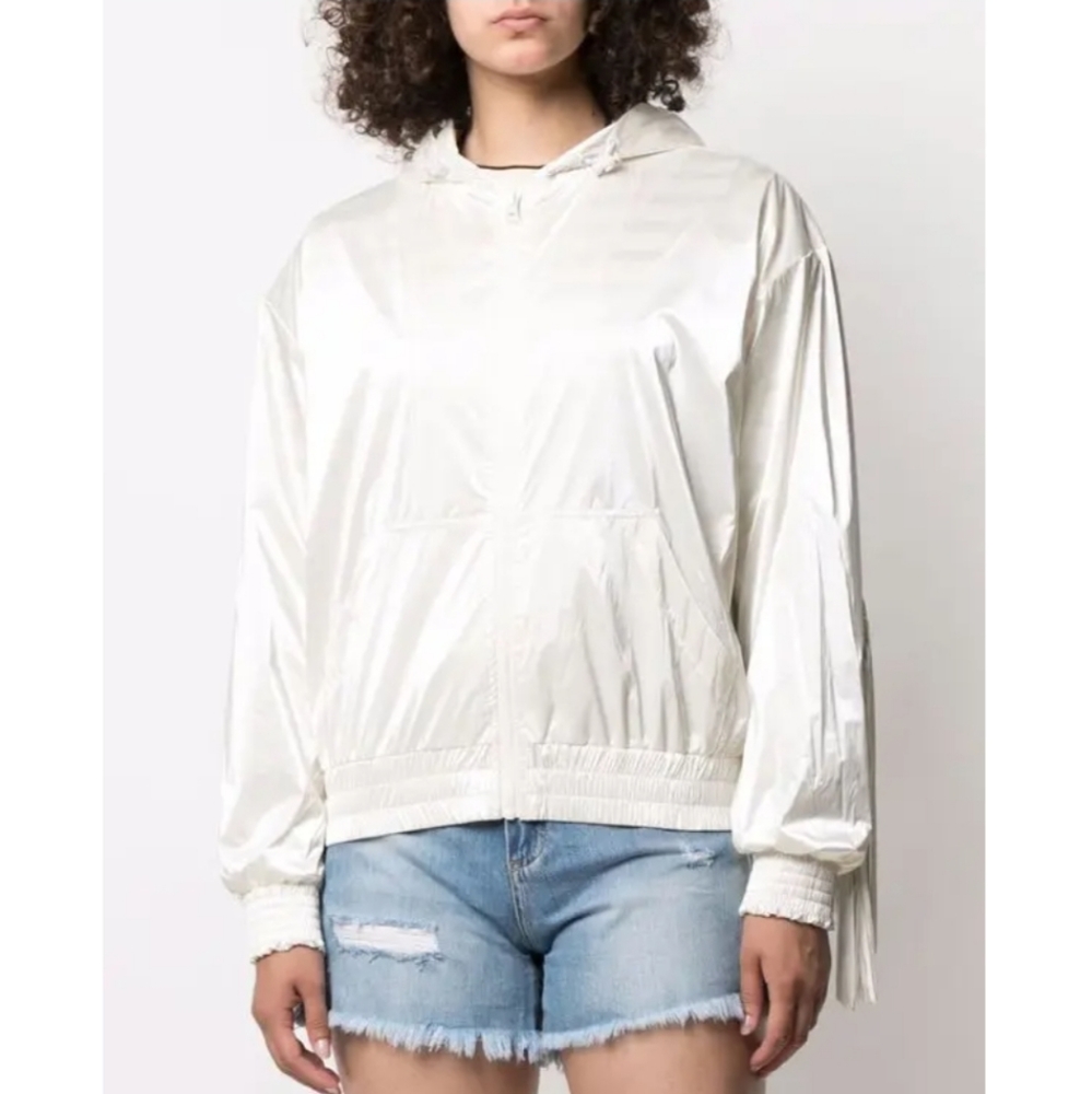 Pinko Siberiano Fringe windbreaker jacket in off-white Size M! - Picture 2 of 16